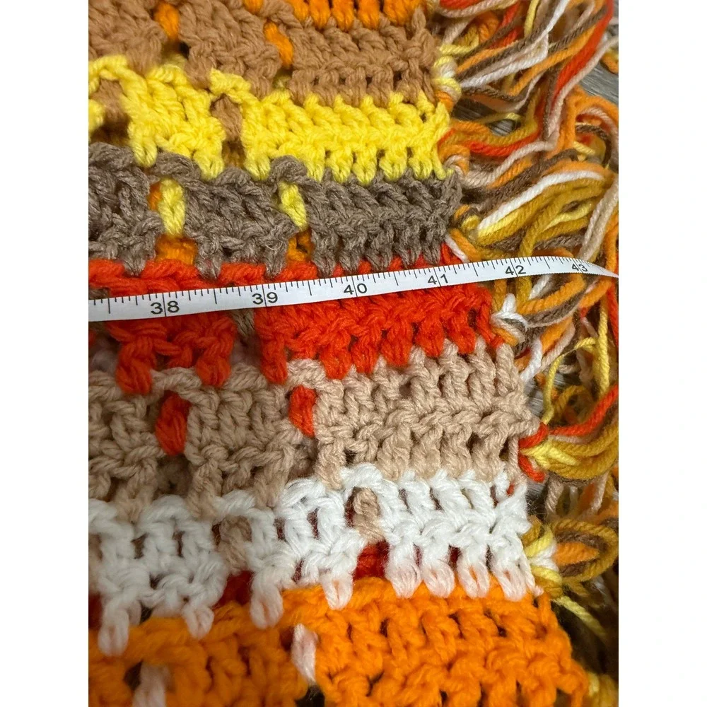 Vintage Handmade Crochet Afghan Throw Blanket Retro Orange Brown 40x42 Boho